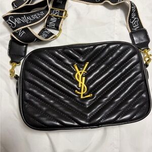 Saint Laurent Black Quilted Camera Crossbody with Gold YSL Hardware